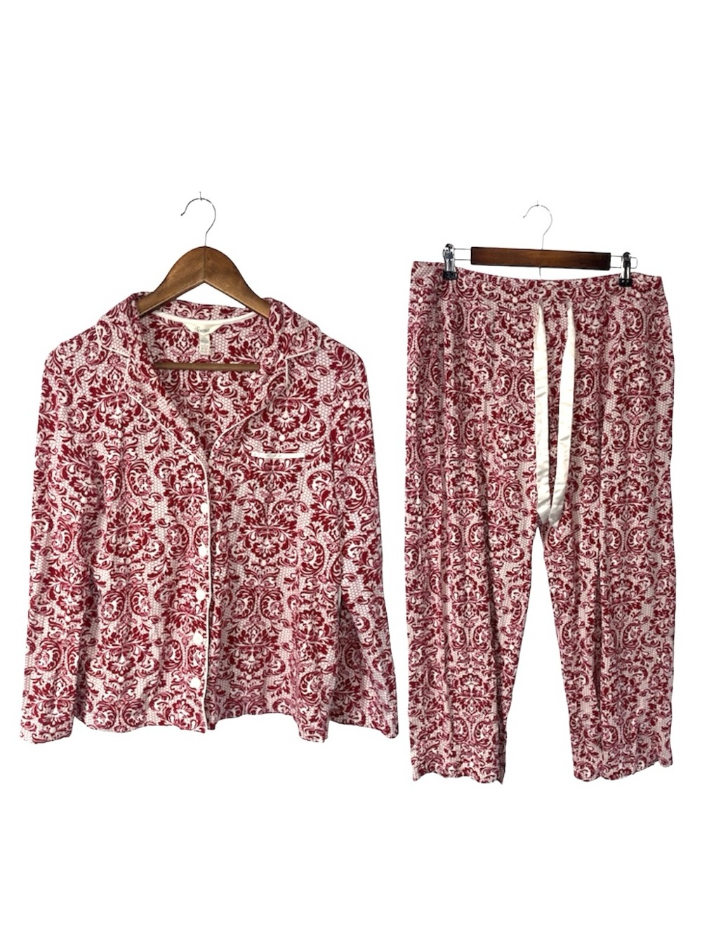 Soma Red White Print Pajama PJ Set Top Pants Size Medium Large